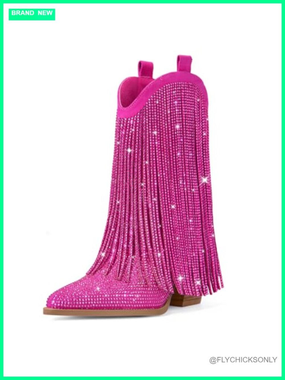 Ouepiano Cowboy Boots Fringe Suede Pointed Toe Mid-Calf